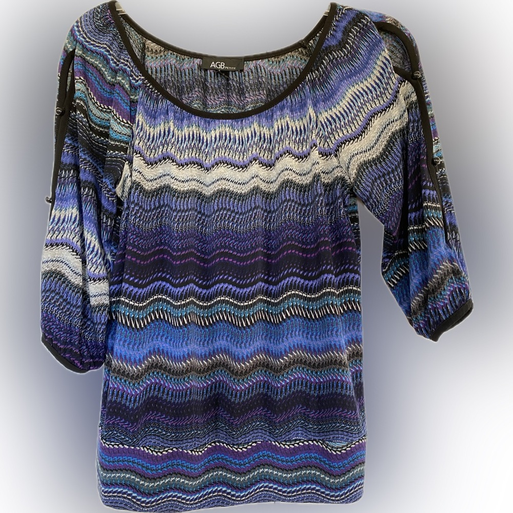 AGB Women's Blue Purple Black Patterned Top- Small